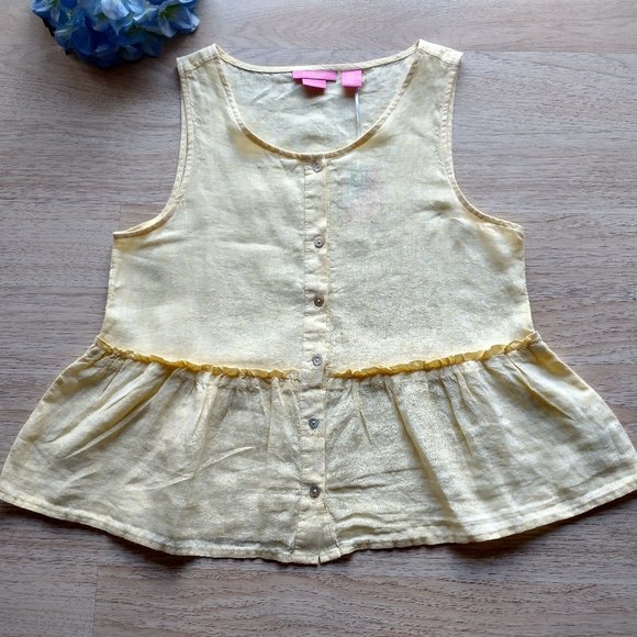 ISAAC MIZRAHI Linen Top Ruffle Sleeveless Button - Picture 4 of 8